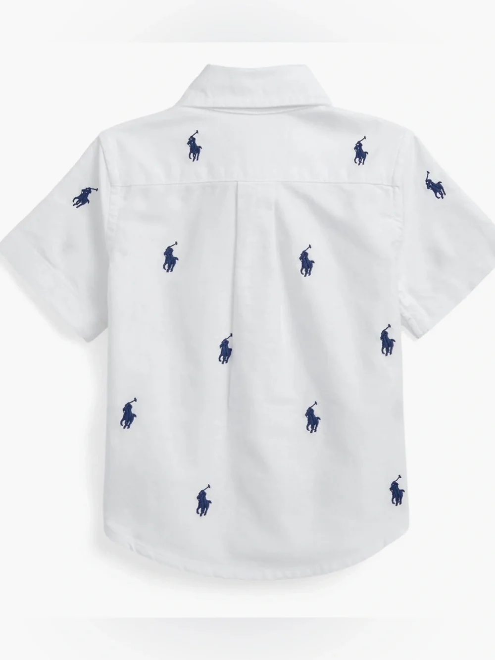 Ralph Lauren White Short-Sleeve Button-Down with Navy Pony Embroidery